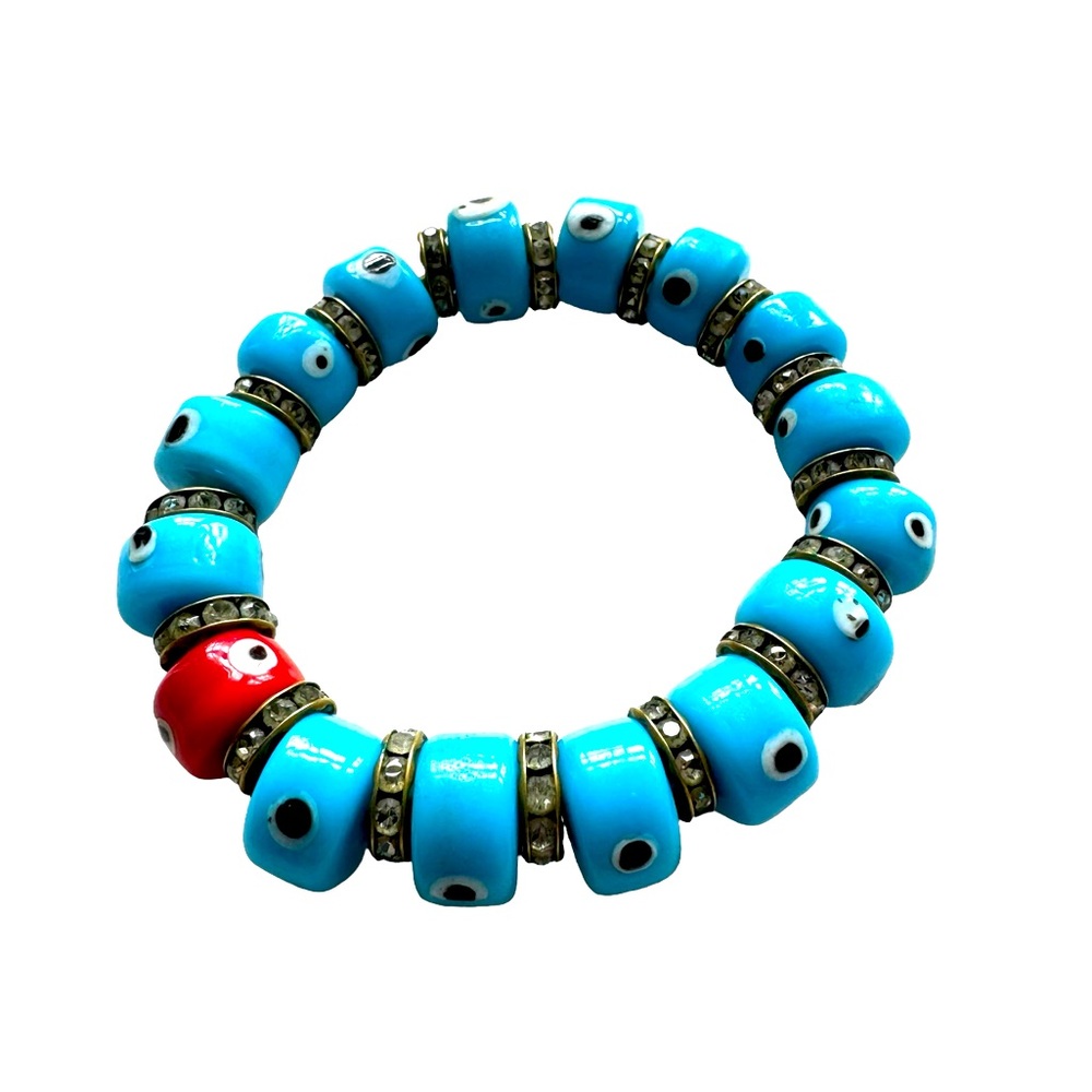 Turkish evil eye stretch bracelet in turqoise. New.